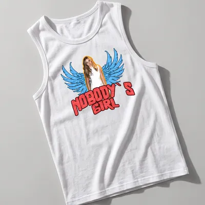 Vintage-style t-shirt featuring a woman with wings and the text 'Nobody's Girl' in bold lettering. — printed on a tank top
