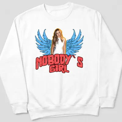 Vintage-style t-shirt featuring a woman with wings and the text 'Nobody's Girl' in bold lettering. — printed on a unisex sweatshirt