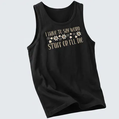 Playful script with daisy motifs and funny introvert humor text — printed on a tank top
