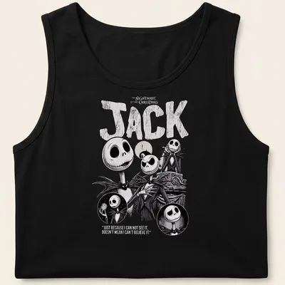 Vintage Jack Skellington tee featuring a quote about belief and imagination — printed on a tank top