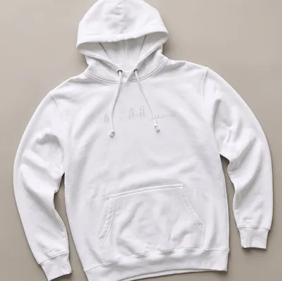 Minimalist line art of Jacksonville skyline in black and white — printed on a unisex hoodie