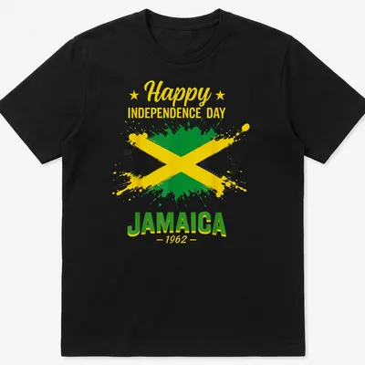 Jamaican flag design on a shirt for Independence Day with colorful splash art