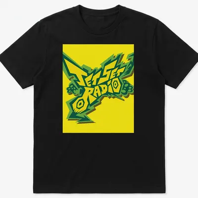 Bold graphic Jet Set Radio T-shirt featuring stylized logo in yellow, green, and black