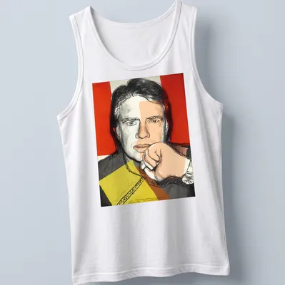 Pop art style t-shirt featuring Jimmy Carter and Andy Warhol in vibrant colors — printed on a tank top