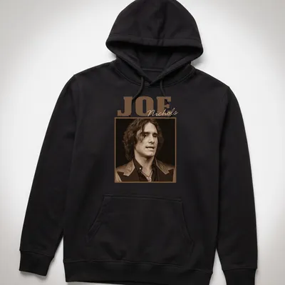 Sepia tone Joe Nichols t-shirt featuring his name in vintage style — printed on a unisex hoodie