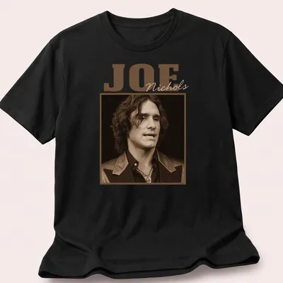 Sepia tone Joe Nichols t-shirt featuring his name in vintage style