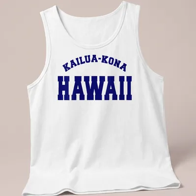 Bold collegiate design featuring Kailua-Kona Hawaii in navy and white. — printed on a tank top