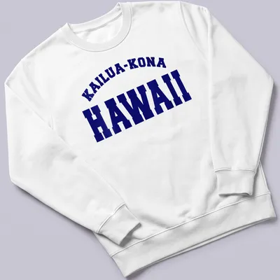 Bold collegiate design featuring Kailua-Kona Hawaii in navy and white. — printed on a unisex sweatshirt
