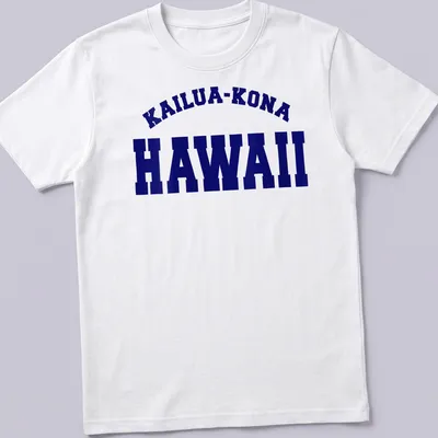 Bold collegiate design featuring Kailua-Kona Hawaii in navy and white.