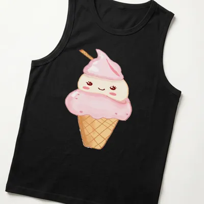 Kawaii ice cream t-shirt with a cute face and pastel colors — printed on a tank top