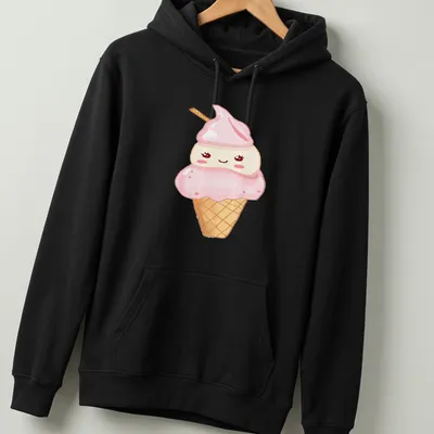 Kawaii ice cream t-shirt with a cute face and pastel colors — printed on a unisex hoodie