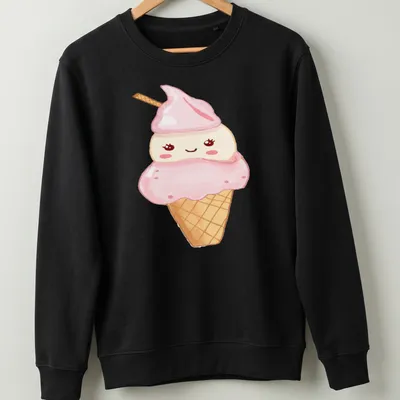 Kawaii ice cream t-shirt with a cute face and pastel colors — printed on a unisex sweatshirt