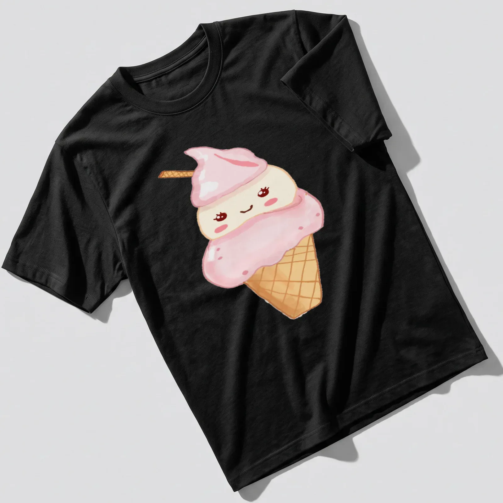 Kawaii ice cream t-shirt with a cute face and pastel colors — printed on a unisex t-shirt