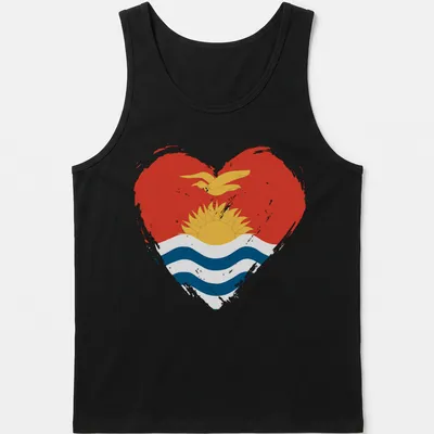 Distressed heart design featuring the Kiribati flag in red, yellow, and blue. — printed on a tank top