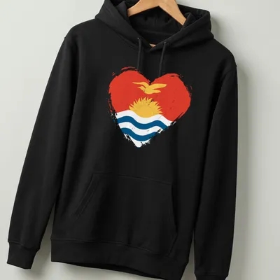 Distressed heart design featuring the Kiribati flag in red, yellow, and blue. — printed on a unisex hoodie