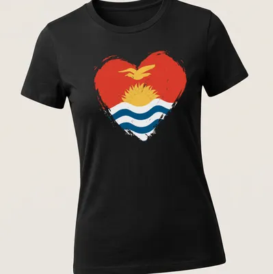Distressed heart design featuring the Kiribati flag in red, yellow, and blue. — printed on a women's shirt