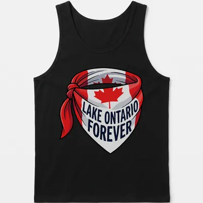 Cartoonish bandana design featuring the Canadian flag with Lake Ontario Forever text — printed on a tank top