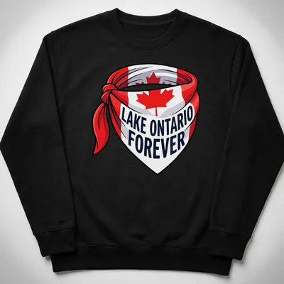 Cartoonish bandana design featuring the Canadian flag with Lake Ontario Forever text — printed on a unisex sweatshirt