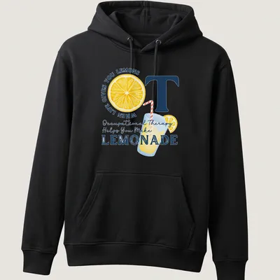 Colorful t-shirt with playful lemonade and lemons design and motivational text — printed on a unisex hoodie