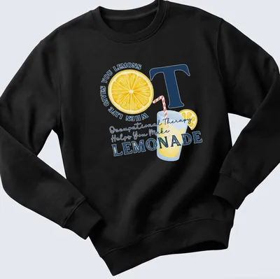 Colorful t-shirt with playful lemonade and lemons design and motivational text — printed on a unisex sweatshirt