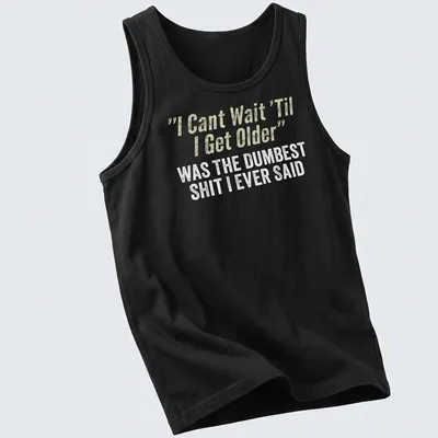 Distressed typography shirt reflecting on youthful optimism with humorous text. — printed on a tank top