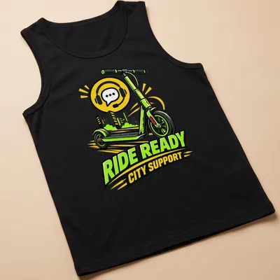 Bold comic style Lime Scooter Ride Ready City Support t-shirt with vibrant colors — printed on a tank top