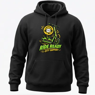 Bold comic style Lime Scooter Ride Ready City Support t-shirt with vibrant colors — printed on a unisex hoodie
