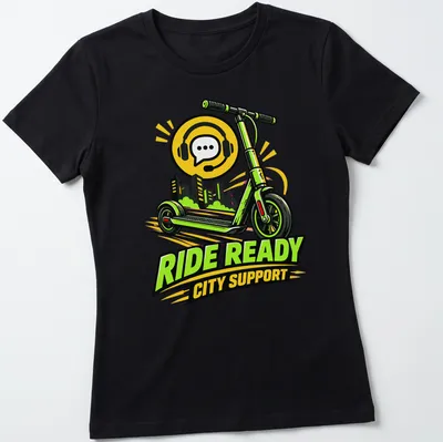 Bold comic style Lime Scooter Ride Ready City Support t-shirt with vibrant colors — printed on a women's shirt