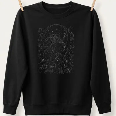 Astrological illustration of a lion representing the Leo zodiac sign in white and light gray. — printed on a unisex sweatshirt
