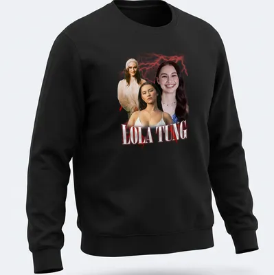 Retro vintage tee featuring bold print of Lola Tung's name in white, red, and black — printed on a unisex sweatshirt