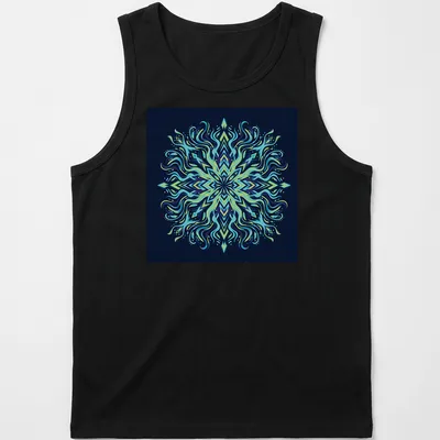 Intricate geometric marine mandala in vibrant bioluminescent colors. — printed on a tank top