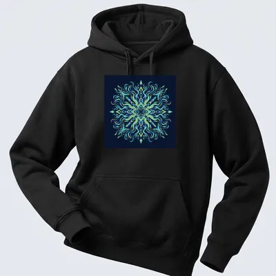 Intricate geometric marine mandala in vibrant bioluminescent colors. — printed on a unisex hoodie