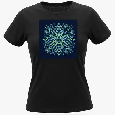 Intricate geometric marine mandala in vibrant bioluminescent colors. — printed on a women's shirt