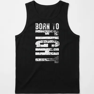 Bold typography design of 'Born To Fight' with martial arts theme in black, red, and white — printed on a tank top