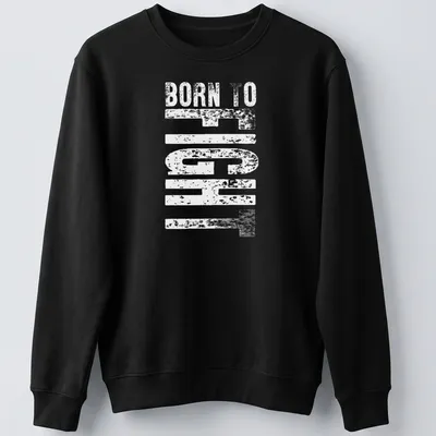 Bold typography design of 'Born To Fight' with martial arts theme in black, red, and white — printed on a unisex sweatshirt