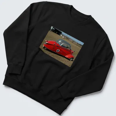 Realistic print of a red microcar with Festival Of Flight text — printed on a unisex sweatshirt
