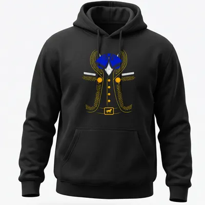 Colorful illustration of a Mexican Charro costume in blue, yellow, and white — printed on a unisex hoodie