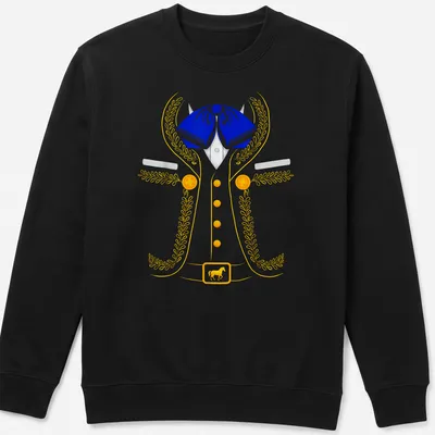 Colorful illustration of a Mexican Charro costume in blue, yellow, and white — printed on a unisex sweatshirt