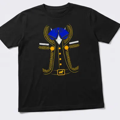 Colorful illustration of a Mexican Charro costume in blue, yellow, and white
