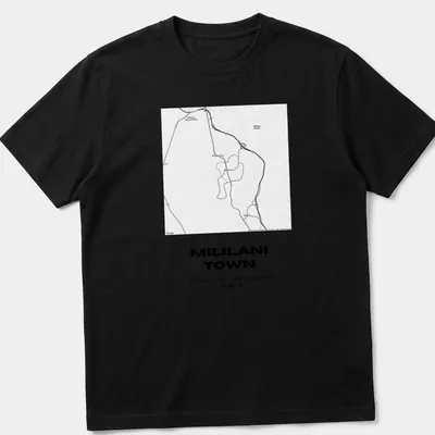 Minimalist print of Mililani Town map coordinates in black and white
