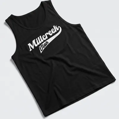 Stylish Millcreek Utah T-Shirt with elegant script font — printed on a tank top