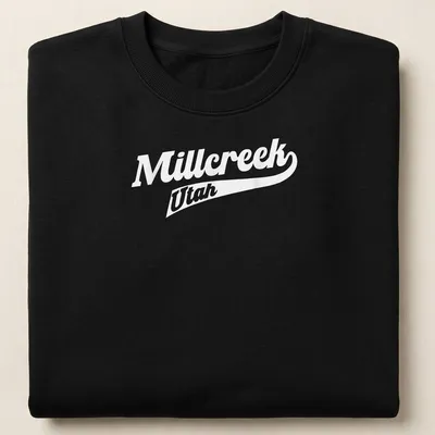 Stylish Millcreek Utah T-Shirt with elegant script font — printed on a unisex sweatshirt