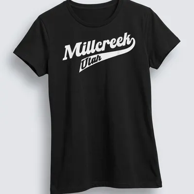 Stylish Millcreek Utah T-Shirt with elegant script font — printed on a women's shirt