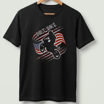 Distressed print of a motocross dirt bike with American flag colors