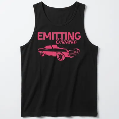 Retro hot pink muscle car t-shirt with bold text and illustration — printed on a tank top