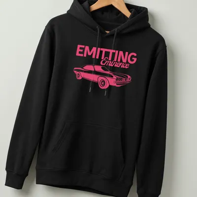 Retro hot pink muscle car t-shirt with bold text and illustration — printed on a unisex hoodie