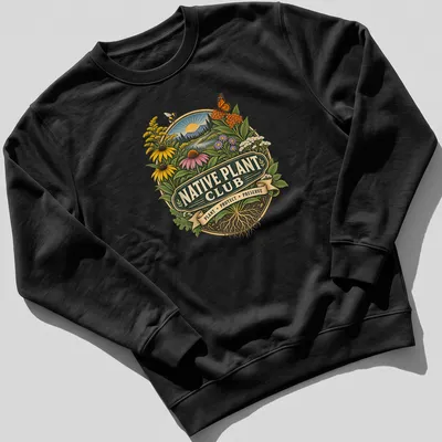 Vintage botanical illustration on Native Plant Club T-shirt featuring various plants — printed on a unisex sweatshirt