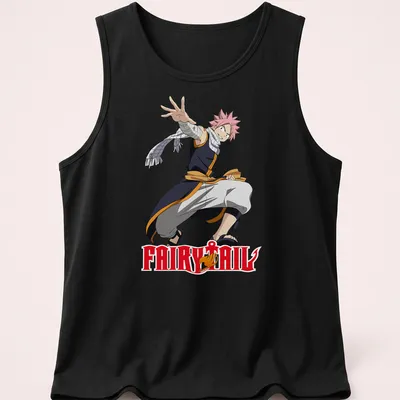Light blue t-shirt featuring Natsu Dragneel from Fairy Tail with anime style illustration. — printed on a tank top