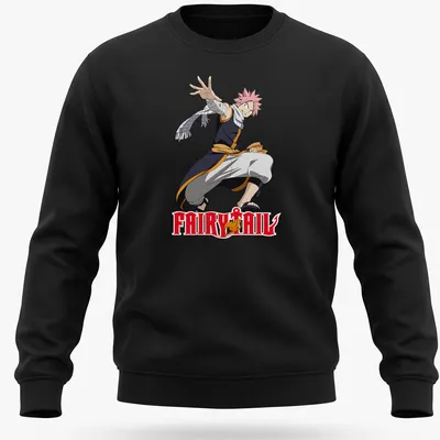 Light blue t-shirt featuring Natsu Dragneel from Fairy Tail with anime style illustration. — printed on a unisex sweatshirt