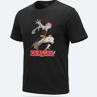 Light blue t-shirt featuring Natsu Dragneel from Fairy Tail with anime style illustration.